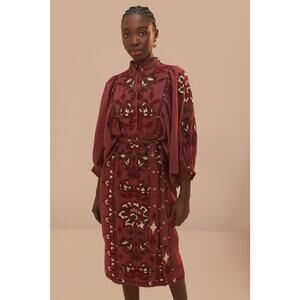 FARM Rio_Toucan Scarf Cross Stitch Embroidered Midi Dress_Size XL